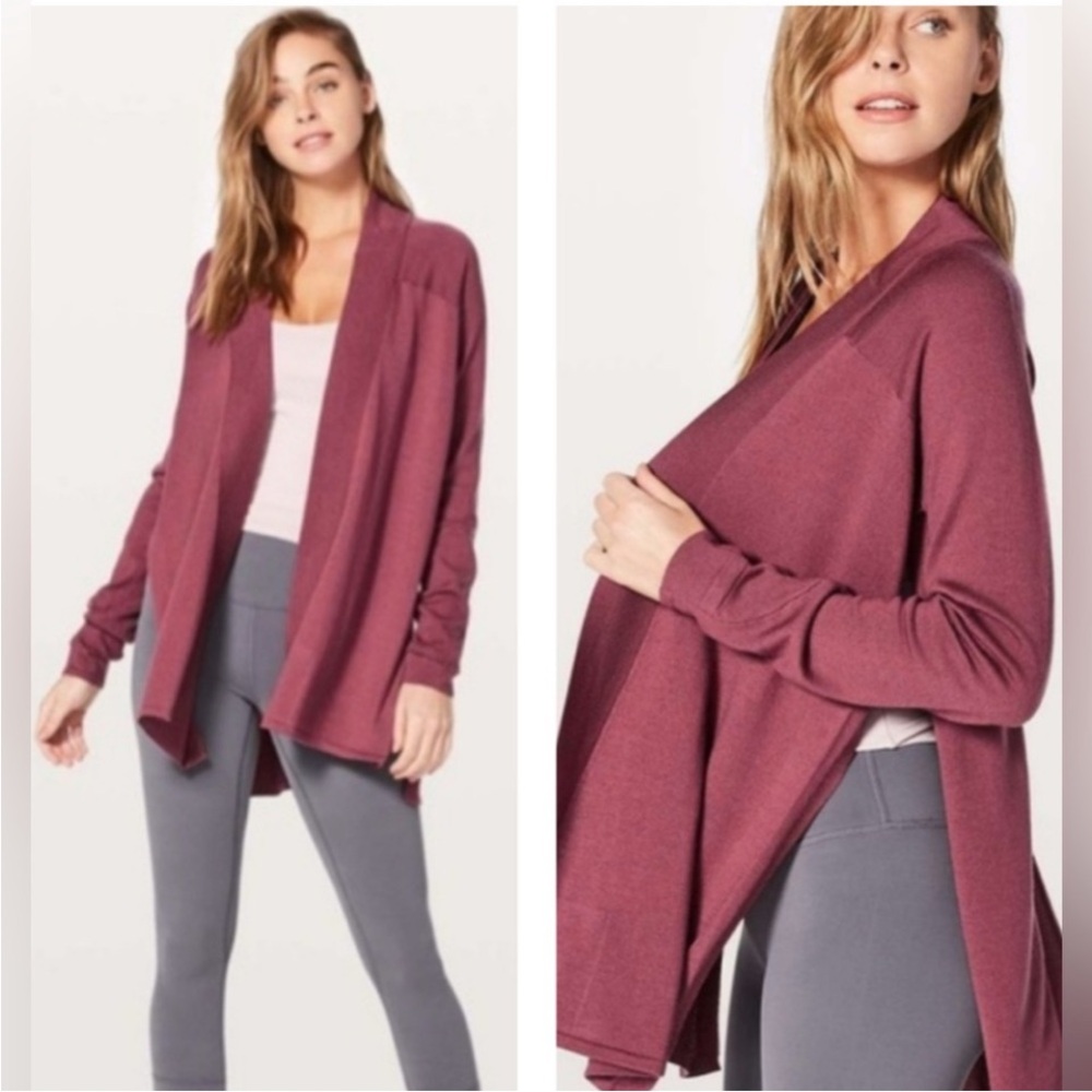 LULULEMON Mauve Pink 100% Merino Wool Open Front Blissful Zen Sweater Women's 6